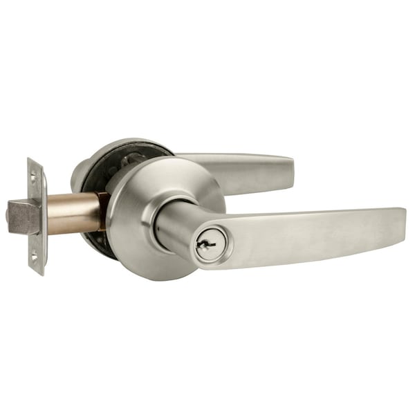 Schlage Grade 2 Tubular Lock, Storeroom Function, Key in Lever Cylinder, Jupiter Lever, Satin Nickel Finish, S80PD JUP 619 - main